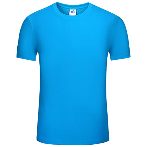 T-shirt pour homme 100 % coton - Couleur unie et respirante - T-shirt de sport à manches courtes, bleu ciel, S Cover