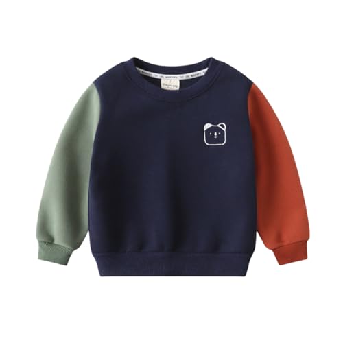 Toddle Boys Hoodies Sweatshirt Cool Pullover Fashion Warm Winter Contrast Color Grew Neck Top (Navy,90/18-24 M,Unisex,Big Kid,US,Age,18 Months,24 Months)