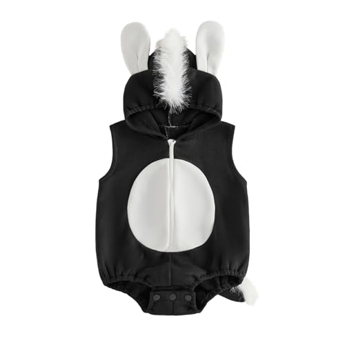 Dcohmch Baby Boy Girl Skunk Costume Cute Sleeveless Romper with Hat Newborn Infant Halloween Cosplay Clothes (Black 0-3 Months)