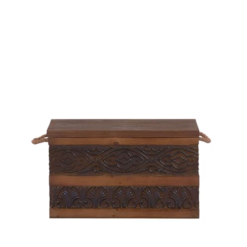 Household Essentials Decorative Metal Banded Wooden Storage Trunk with Handles, Small