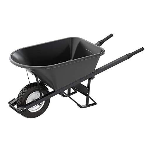 Bon 28 910 Premium Contractor Grade Poly-Tray Single Wheel Wheelbarrow with Steel Handle and Flat Free Tire, 5-3/4 Cubic Feet