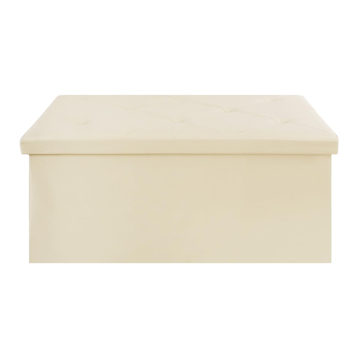 SaRani Folding Storage Pouf Bench Case with Rhombus Quilted Lid Faux Leather (Cerma)