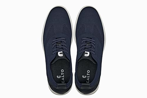 CALTO Men's Invisible Height Increasing Elevator Shoes - Night Blue/Black Ultra Light-Weight Lace-up Knitted Sporty Walker - 2.4 Inches Taller - X2214 - Size 7 D(M) US4