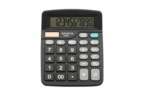 Genie 220 MD 10-stelliger Tischrechner; Dual-Power (Solar und Batterie) 1 Stück; kompaktes Design; schwarz