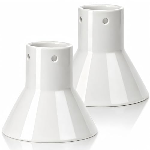 Acshio 2 Pack Ceramic Beer Can Chicken Holder Small White Vertical Chicken Poultry Stand Roaster Rack with 4 Steam Holes Reusable BBQ Cooking Accessories Turkey Steamer for Grill Oven