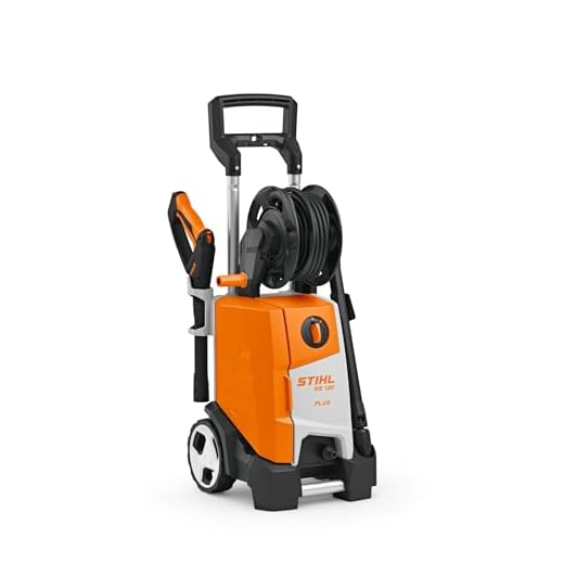 Stihl Elektro-Hochdruckreiniger RE 120 PLUS, Schwarz/Orange/Weiß, Kabelgebunden, Moderner Stil, Hochdruckreiniger, 1.600 bar, 9 m Schlauch, 4,8 Liter Tankvolumen