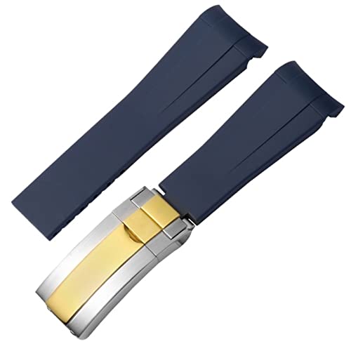 Bracelet caoutchouc 20mm bleu et or résistant à la sueur pour Rolex Submariner
