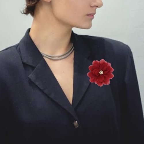 Image of Rose Flower Large Brooch Pin,Vintage Dainty Satin Fabric Camellia Lapel Pins Handmade Big Flower Collar Pins Wedding Party Dance Dress Suit Clothes Accessories Jewelry for Women