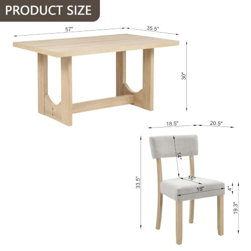 Image of KEIKI 7-Piece Standard Height Dining Table Set with Rectangular Table, 6 Upholstered Curved Backrset Chair, for 6 Person, Modern Style Table Set, Easy Assembly, for Kitchen, Dining Room, Light Oak