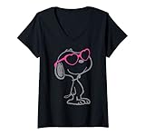 Damen US Peanuts Snoopy Heart Shades 01 T-Shirt mit V-Ausschnitt