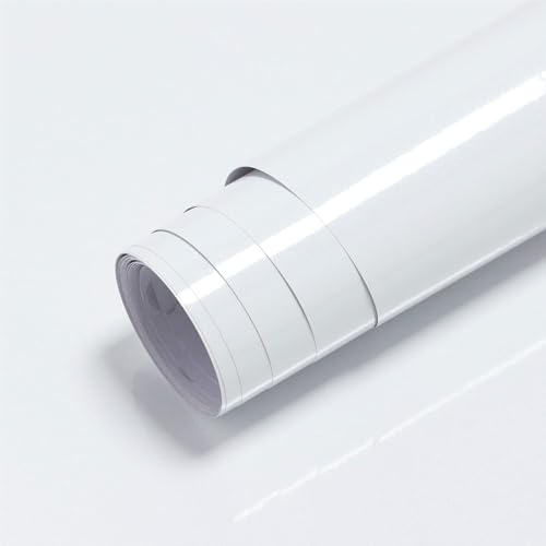 Image of White Contact Paper Glossy White Wallpaper for Countertop /Cabinet Removable Self Adhesive Wall Paper Glossy Waterproof Kitchen Peel and Stick Wallpaper Decorative Vinyl (12x144Inch)