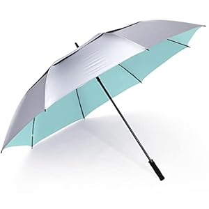 G4Free Paraguas de golf enorme de 72 pulgadas, protección UV, apertura automática, resistente al viento, paraguas de gran tamaño, extra grande, ventilado, doble toldo para la familia (plata/azul lago)