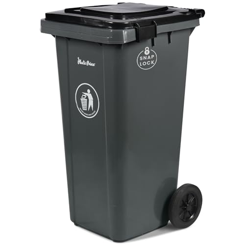 PLASTIC PRINCE 32 Gallon Trash Can with Wheels and Locking Lid Lockable Outdoor Trash Can with...