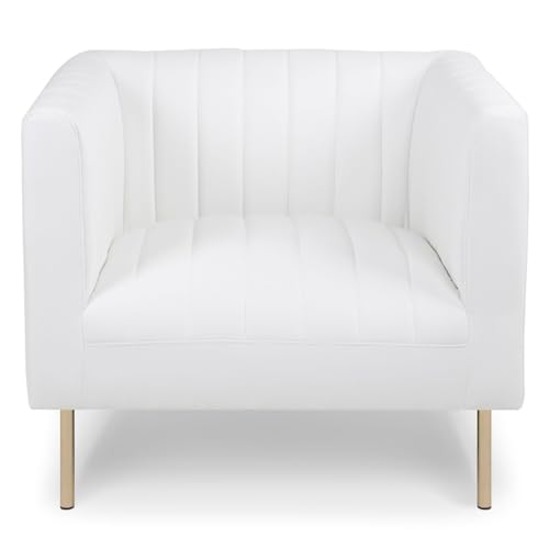 Menzzo Fauteuil Moderne Sacramento - Simili Blanc avec Coutures Verticales - Pieds métal doré -...