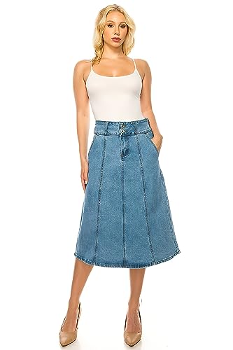 Fashion2Love Women's Juniors/Plus Size Calf - Length Stretch Denim A-Line Skirt (79113)4