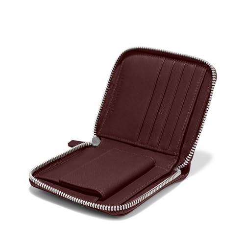 Leatherology Bordeaux Small Zippered Wallet - 4 credit card slots, single bill compartment, interior snap coin pouch2