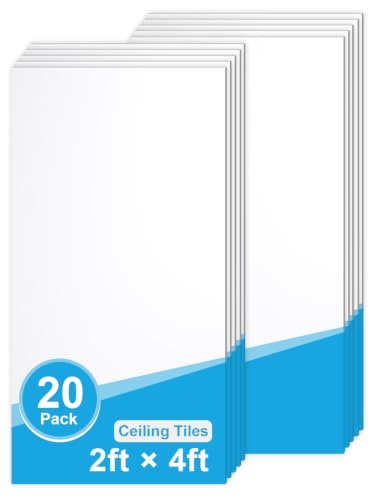 LooYee 20 PCS 2x4 FT White Ceiling Tiles 24x48 Inch PVC Waterproof Smooth Drop Ceiling Panels Fire-Rated Reusable Ideal for Bedroom Living Room Basement Bathroom Commercial Space Cover 192 Sq.Ft