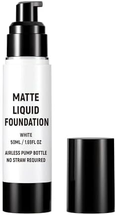 CCbeauty Clown White Liquid Makeup Foundation, White Face Painting Kit, Flawless & Full Coverage Demi Matte Finish, Professional Body Paint For Halloween Party, Skeleton, Joker, Mime, Goth Makeup