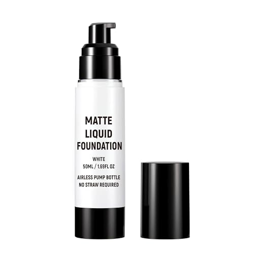 CCbeauty Clown White Liquid Makeup Foundation, White Face Painting Kit, Flawless & Full Coverage Demi Matte Finish, Professional Body Paint For Halloween Party, Skeleton, Joker, Mime, Goth Makeup