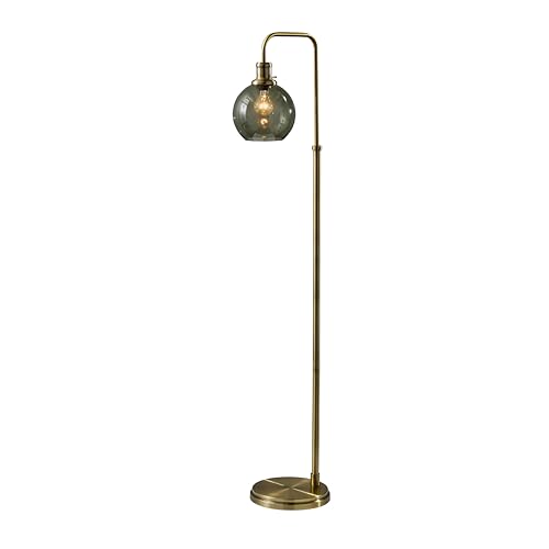 Adesso Globe Smoked Glass Floor Lamp with Antique Brass Finish