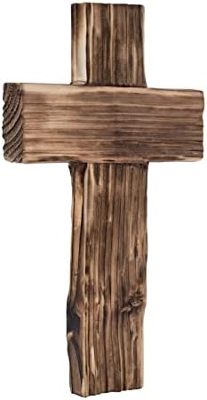 Retro Handmade Log Wood Cross Baptism Cross Wall Decor Spiritual Religious Crosses Small Wooden Room Church & Home for Wall Table Decor Outdoor Wooden Crosses Gifts with Hook for Hanging Wall