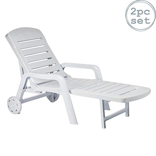 Resol Palamos Folding Sun Lounger - White Plastic - Pack of 2 Loungers