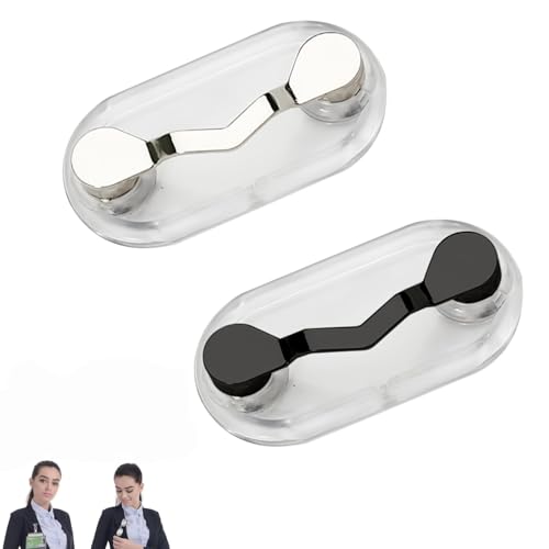 BOBOZHONG Brillenhalter,2 Stück Magnetischer Brillenhalter aus Edelstahl,Starke Magnetclips zum Befestigen an Kleidung, für Brille, Sonnenbrille, Ausweis, Kopfhörer(Schwarz,Silber)