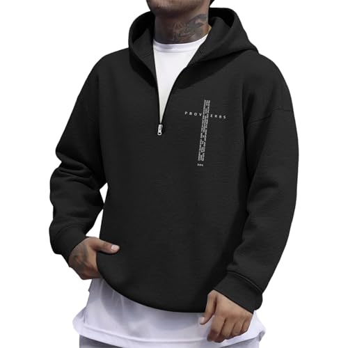 Proverbs Christian Hoodies for Men Quarter Zip Religious Faith Cross Bible Verse Letter Graphic Hooded Sweatshirts2