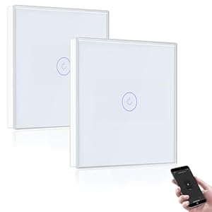 BSEED Smart Lichtschalter 1 Fach 2 Wege Wifi Smart Lichtschalter arbeitet mit Amazon Alexa and Google Home, Glas Touchscreen-schalter Weiß-2 Pack(Erforderlich NeutralDraht)