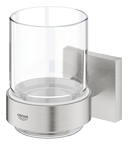 GROHE Start Cube Crystal Glass with Holder, Wall Mounted Toothbrush Holder (Glass and Metal, Concealed Fastening - Image 2