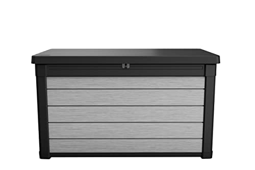 Keter Denali 100 Gallon Resin Large Deck Box-Organization And Storage For Patio Furniture, Outdoor Cushions, Garden Tools And Pool Toys, Grey & Black #TOP3