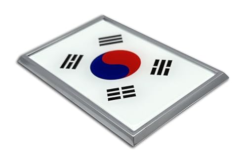 Image of Elektroplate Premium South Korea Flag All Metal Chrome Emblem for Cars, Trucks, and All Auto | Universal Fit at 2.5 inch x 3.8 inch | Weatherproof