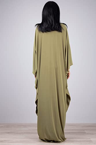 Image of RanRui Caftans for Women Solid Color Chiffon Plus Size Kaftan Dresses Beach Cover Up V Neck Batwing Sleeve Caftans Loungewear