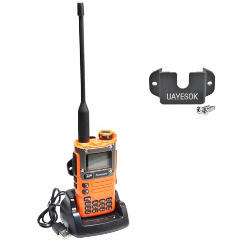 QUANSHENG UV-K6 Funkgerät 5W Walkie Talkie großer Reichweite Wiederaufladbare Handfunkgerät für Erwachsene Polizei Radio mit FM, NOAA, Typ-C Ladung, 200 Kanäle (UA-K6 mit Halterung)