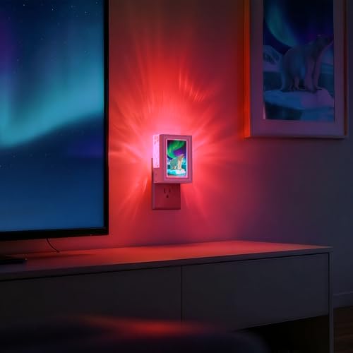 Image of Briignite Decorative Picture Frames Night Light Plug Into Wall 2 Pack, RGB Color Changing Backlit Northern Light Projector, Dusk to Dawn Sensor with 2.5 inchx3.5 inch Picture Frame for Bedroom Decor Gift