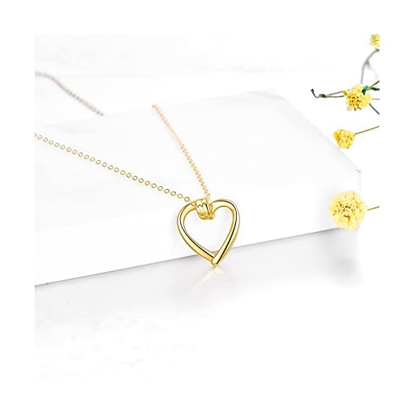 KECHO 14k Solid Gold Heart Pendant Necklace Fine Gold Jewelry Mothers Day Birthday Gifts for Women Wife Daughter Sister - Image 3
