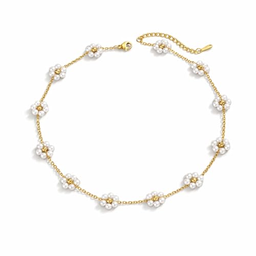 Image of Shining Diva Fashion Stylish Pearl Chain Pendant Choker Necklace for Women and Girls