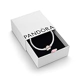 PANDORA Moments Women's 14k Rose Gold-Plated and Sterling Silver Heart Clasp Snake Chain Bracelet for Charms, Size 19, With Gift Box