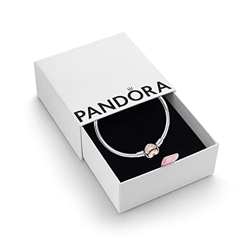 PANDORA Moments Women's 14k Rose Gold-Plated and Sterling Silver Heart Clasp Snake Chain Bracelet for Charms, Size 18, With Gift Box