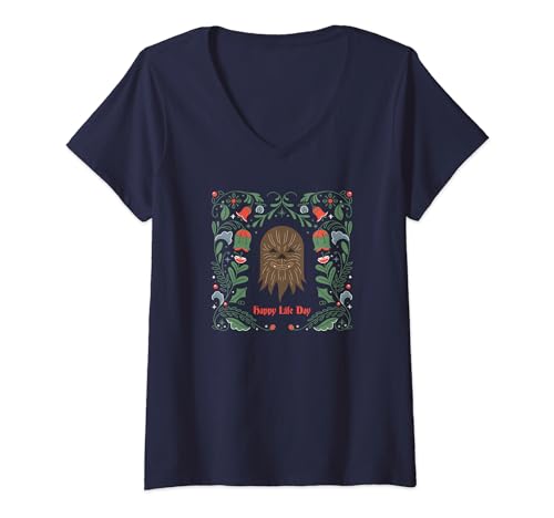 T-shirt col V Chewbacca Star Wars de Noël en coton col en V pour fan