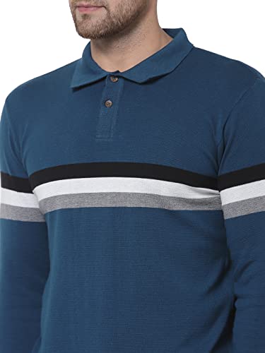Image of Kalt Mens Basic Solid Full Sleeves Polo Cotton Blend Knitted Regular Fit Polo-Neck T-Shirts with Collar Stylish