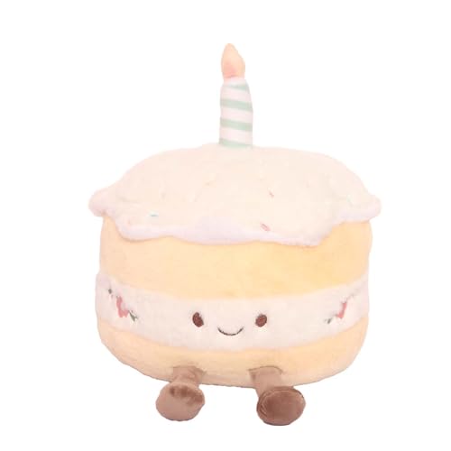 YCEDC Soft Plush Birthday Cake Stuffed Animal, White and Yellow,
