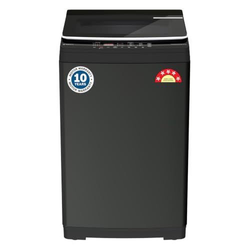 Image of Bosch 9 KG 5 Star Fully Automatic Top Loading Washing Machine,Inbuilt Heater,Glass Lid with chrome finish,Tempered Glass with Soft Closing Lid,Unique display with 10 Button, Vietnam Black,(WOE90EV0IN)