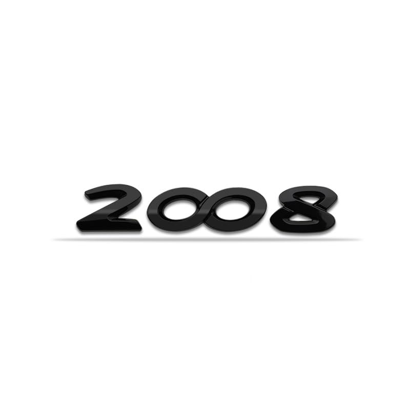 Emblema 2008, Insignia 2008, Adhesivo 2008, Pegatina 2008, adhesivo para maletero, Emblema para maletero coche, Compatible con Peugeot. Plástico alta calidad, 125 x 23 mm, Negro
