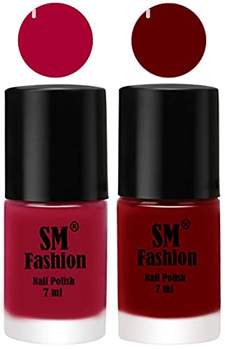 Image of Long Lasting Nail Polish | Nail Paint Combo 7 ml Each) - Set of 2 Dark Magenta-Dark Red