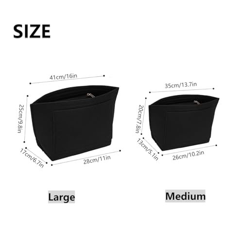 Handtaschen Organizer, Geldbörsen-Organizer für Longchamp, Filz Taschenorganizer mit mehreren Taschen, Große Kapazität Handtasche Einsatz, Geldbörsenzubehör für Longchamp Tragetasche (Schwarz, L)