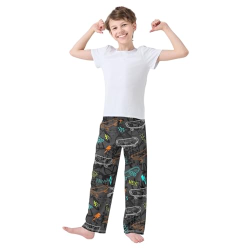ZZXXB Retro Skateboard Boys Long Pants Soft Trousers Elastic Waist Kids Lounge Bottoms with Pockets S-XL2