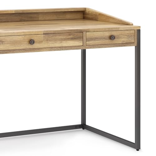 Image of SIMPLIHOME Ralston 60 inch Wide Solid Acacia Wood Writing Desk in Golden Wheat