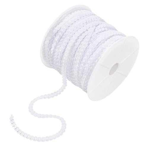 Stiesy Białe cekinowe koraliki wykończeniowe, 6 mm, płaskie, okrągłe cekiny, ozdobione koralikami, do produkcji biżuterii, wstążki, szycia, kostiumów, dekoracji, 100 metrów