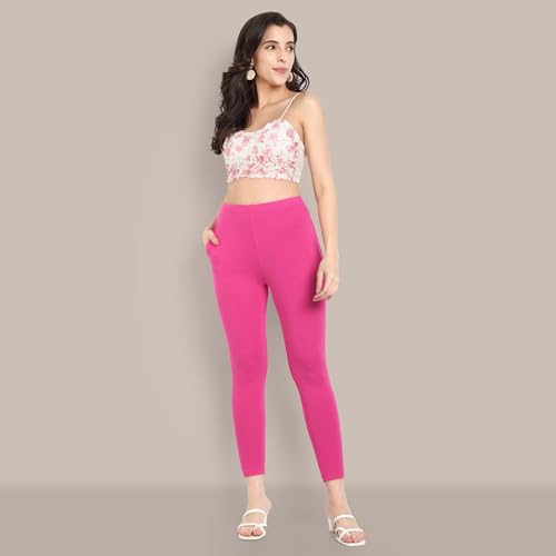 Image of ONE SKY Women Ankle Length Leggings | Premium Cotton Modal Spandex Blend | High Waist Stretchable & Bio-Washed Fabric | Colour-Lock | Ethnic Leggings for Women